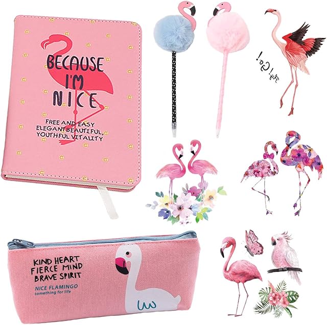 8 Pcs Flamingo Stationery Set, Flamingos Notebook,Pink Flamingo Journal,Lovely Birthday Present Gifts for Girls Age 3 4 5 6 7 8 9"