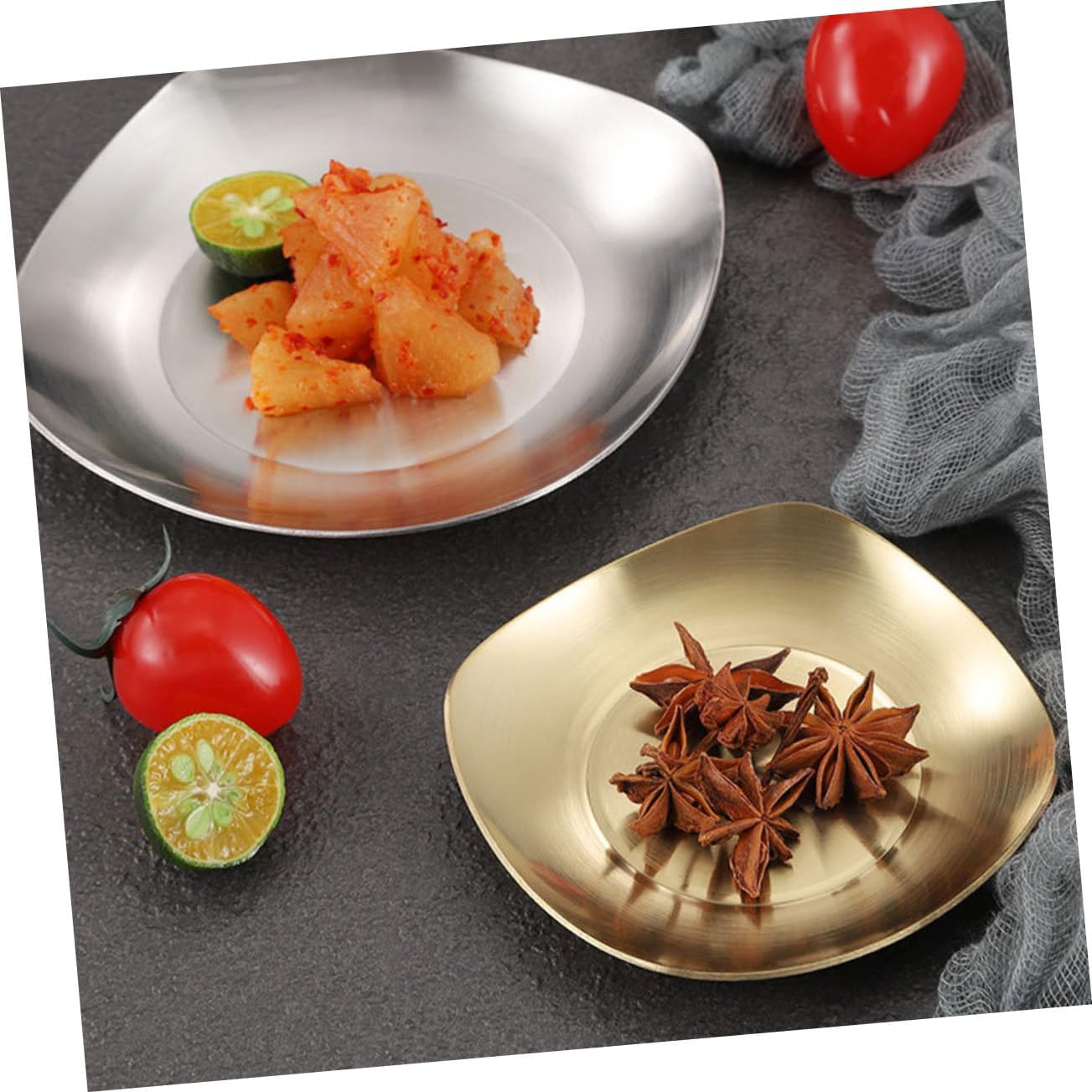 SHOWERORO 1pc Stainless Steel Side Dish Plate Elegant Serving Dish for Appetizers Seasonings and Snacks Easy to Clean Condiment Bowl for Dining Table Decor