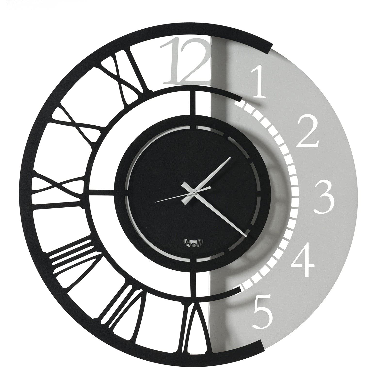 Arti e Mestieri 0OR3625C203 Reloj de pared doble numeración Full Metal Jack grande, material hierro, medidas diámetro 60 cm, color blanco mármol negro