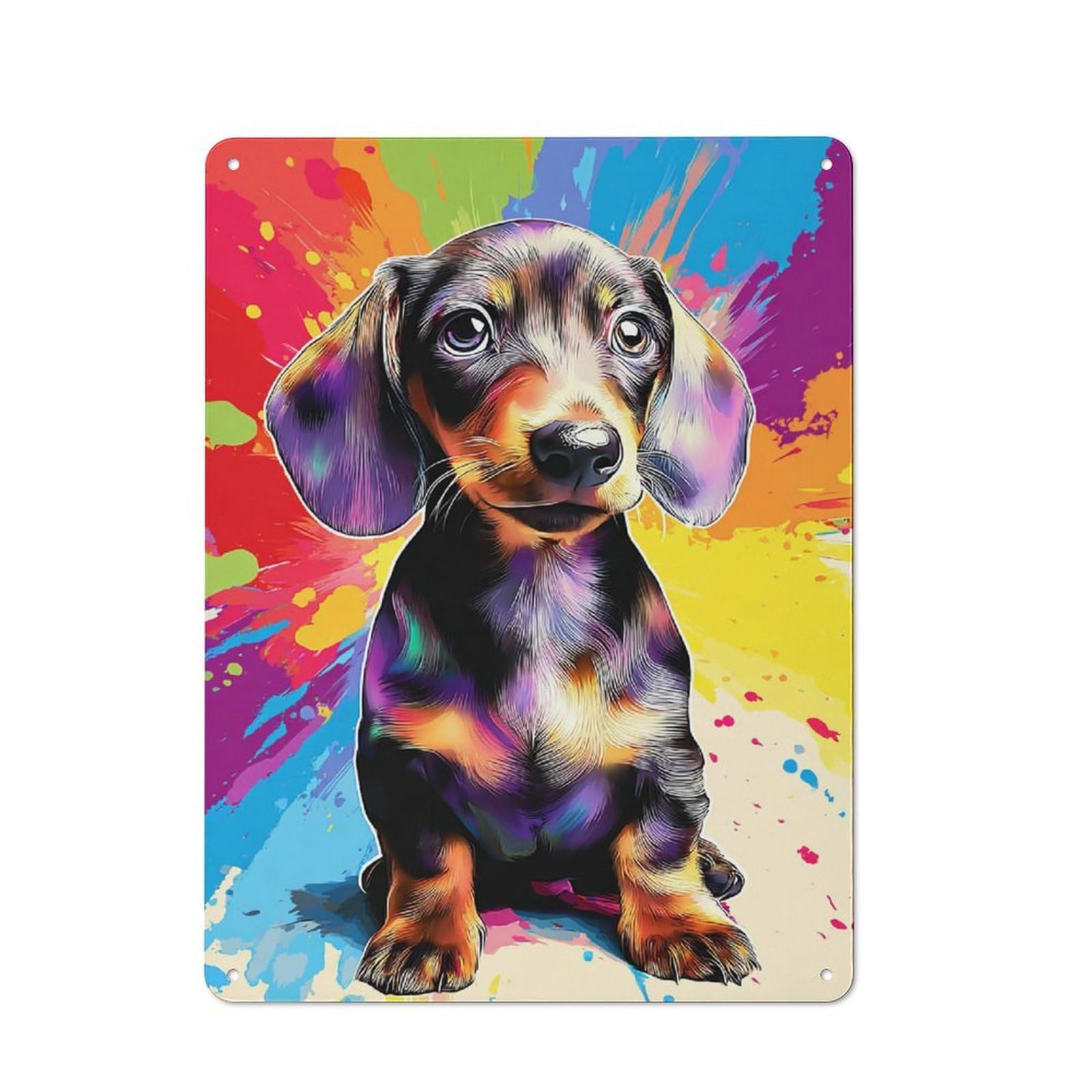 Junmoney Colorful Dachshund Portrait -4 Metal Wall Art Sign 40X30cm, Modern Retro Urban Room Decor For Modern Home, Workshop, Office Or Cafe