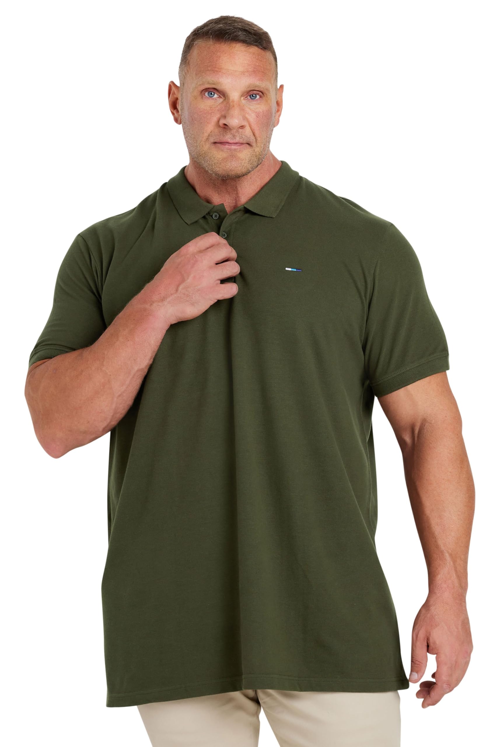 Badrhino Khaki Big & Tall Green Extra Long Core Polo Shirt - Men's - Plus Curve 5XL-6Xl Plus