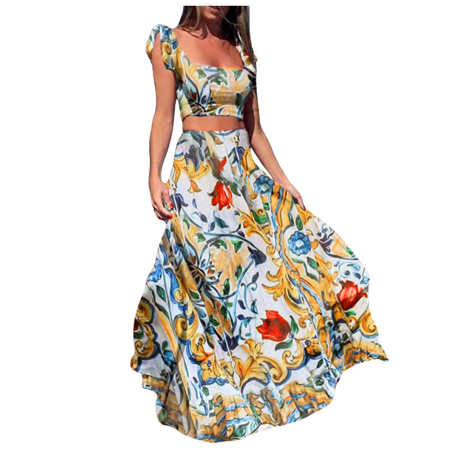 Robe d'été Deux pièces Tendance pour Femme Haut élégant et Jupe décontractée pour Sortie soirée ou Tenue Quotidienne