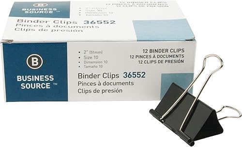 Miniatura 3 de Business Source Clips plegables para carpeta, color negro, grande (paquete de 12)