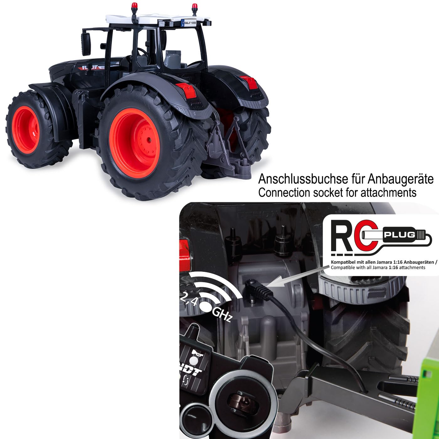 JAMARA 405365 Fendt 1050 Vario 1:16 2,4 GHz Black Special Edition, trattore Fendt Vario, giocattolo Trecker telecomandato RC per bambini, modello di veicolo agricoltura, sistema di plug RC