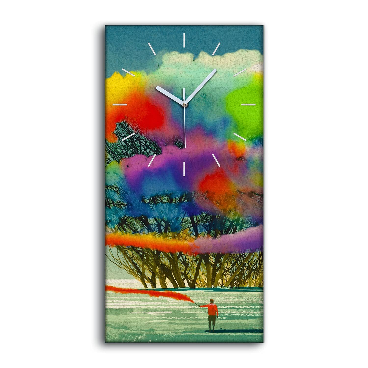 Horloge sur Toile Arbre Abstrait Coloré pour Décoration Moderne de Chambre