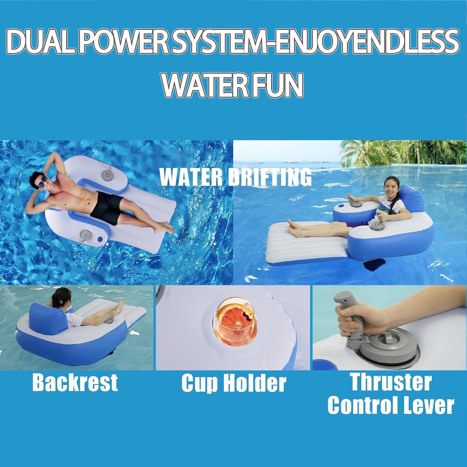 Silla Flotante Hinchable con Hélice Eléctrica, Silla De Piscina con Flotador Eléctrico, Asiento Flotante Portátil para Relajarse En El Lago, La Piscina Y La Playa