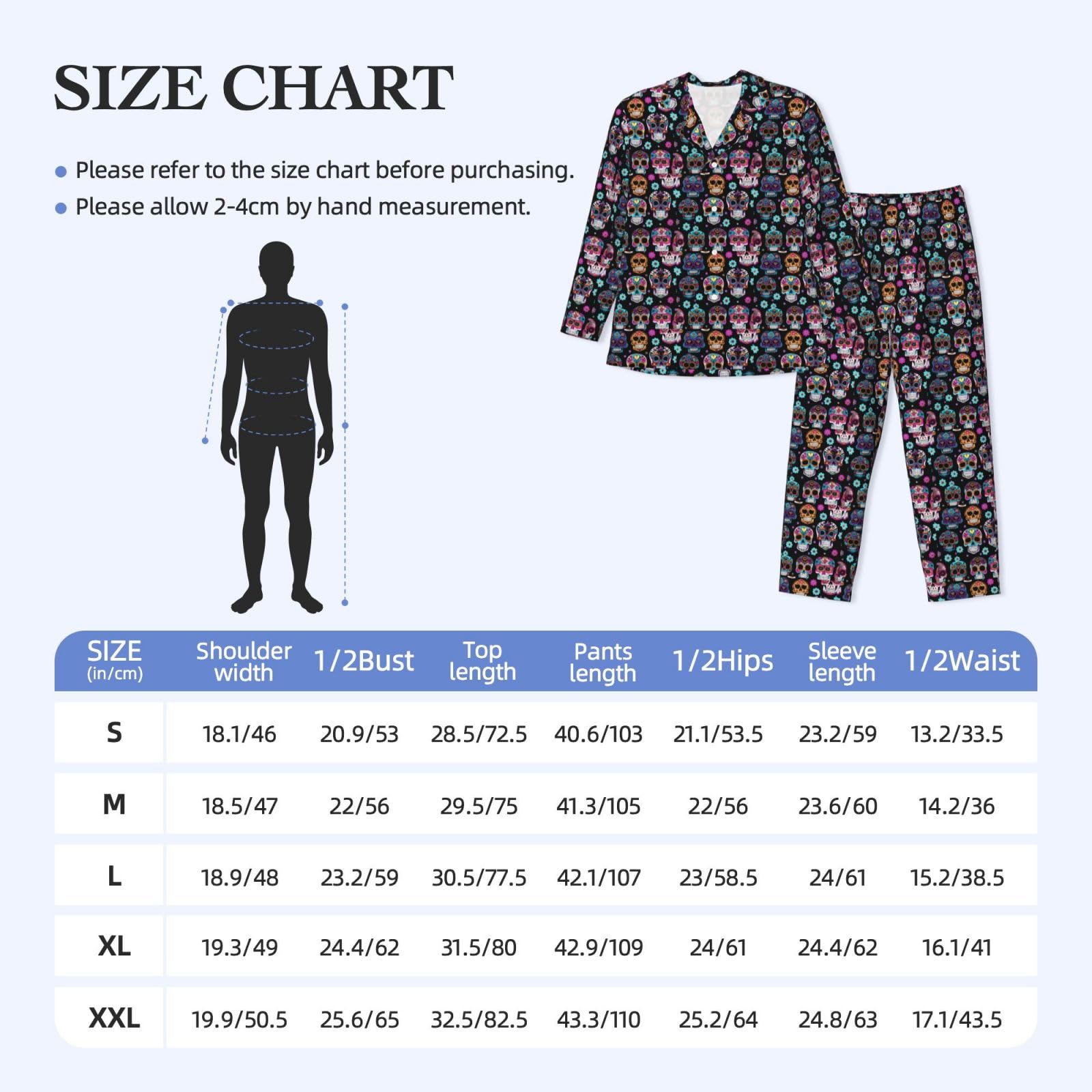 Herren-Pyjama-Set mit Totenkopf-Aufdruck, langärmelig, zweiteilig, Hauskleidung, bequeme Nachtwäsche