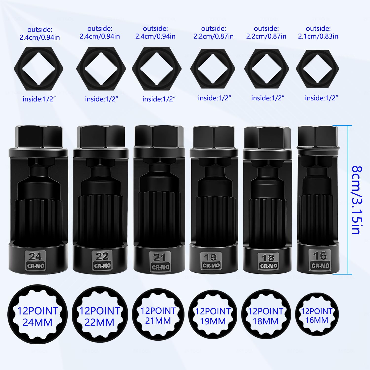 ZKTOOL 6 Pièces Jeu de Douilles pour Écrou de Jambe de Force