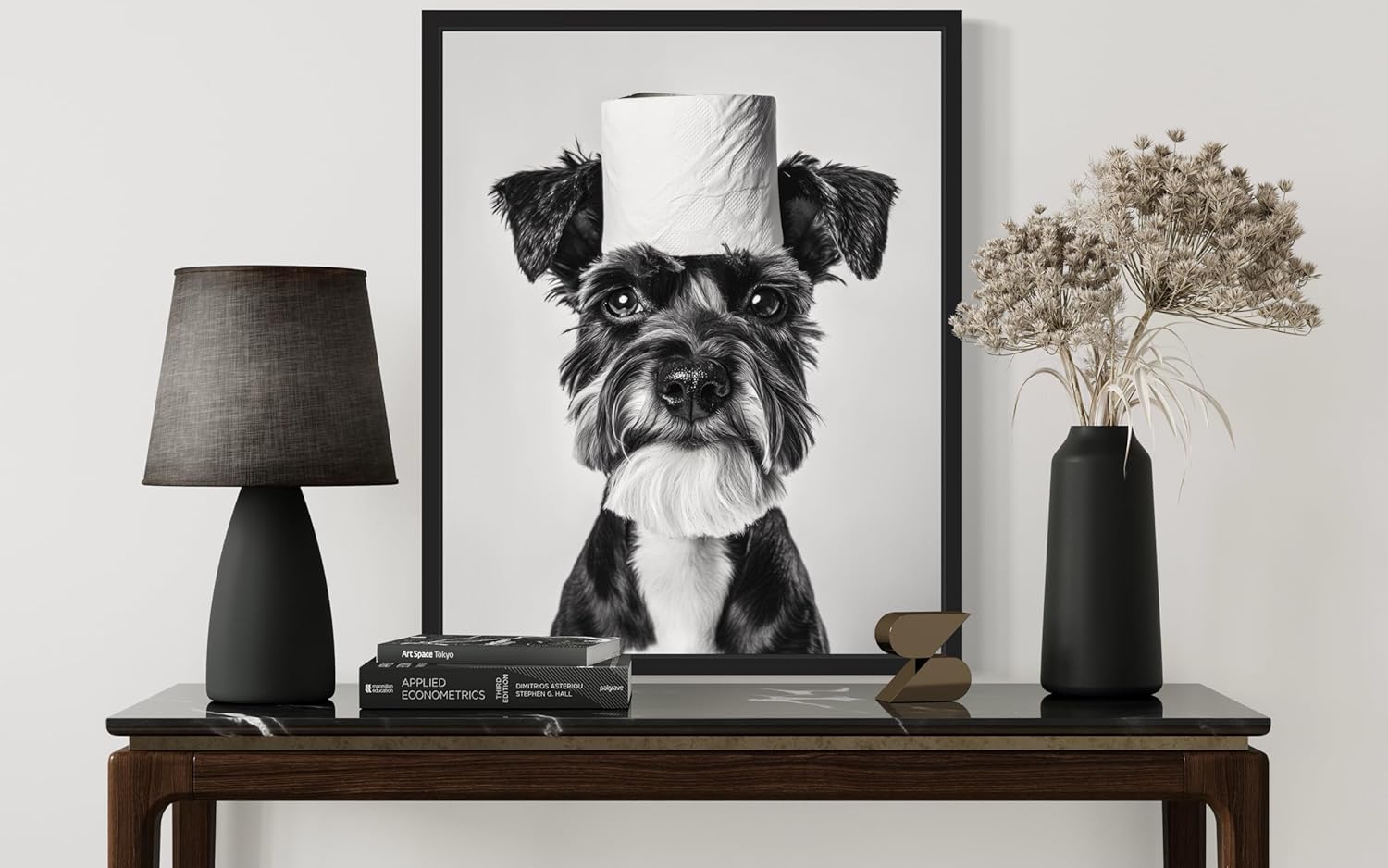 aj decor Schnauzer Funny Bathroom Wall Art Print Poster, Dog Pet Lover Picture Painting Artwork Bedroom Living Room Office Dining Room 151H (Schnauzer Funny Bathroom, 16 x 20 inches, Black Frame)