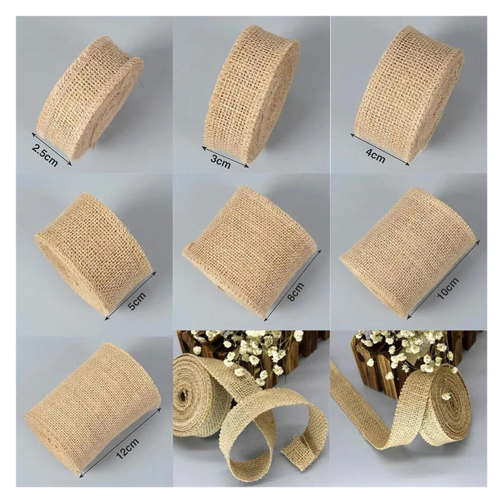 wstążka jutowa, Wstążki jutowe 2 m rolka podwójna ścianka DIY Wrap Craft Wedding Party,5-12 cm(Width 8cm)