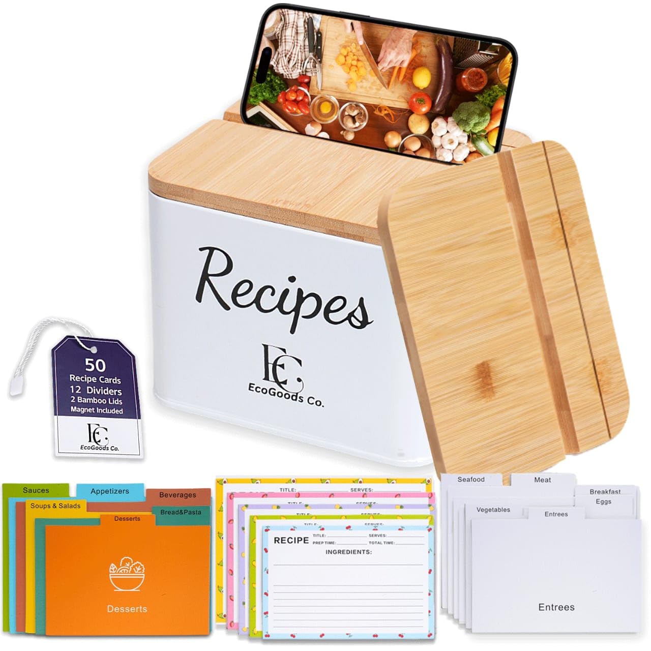 EcoGoods Co. Recipe Box with 50 Cards and 12 Dividers 4
