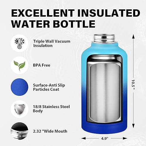 Miniatura 4 de SENDESTAR - Botella de agua de acero inoxidable, botella de agua grande aislada de 1,9 L, doble pared aislada al vacío, a prueba de fugas, botella
