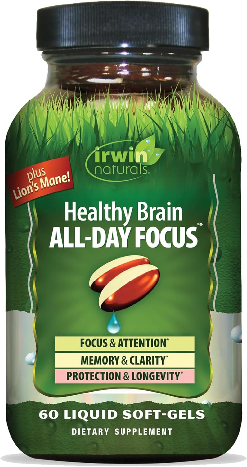 Irwin Naturals Healthy Brain All-Day Focus - 60 Liquid Soft-Gels - Boosts Mental Performance & Promotes Long-Term Brain Health - 30 Servings