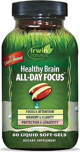 Irwin Naturals Enfoque saludable durante todo el día, 60 geles blandos líquidos, aumenta el rendimiento mental y promueve la salud cerebral a largo