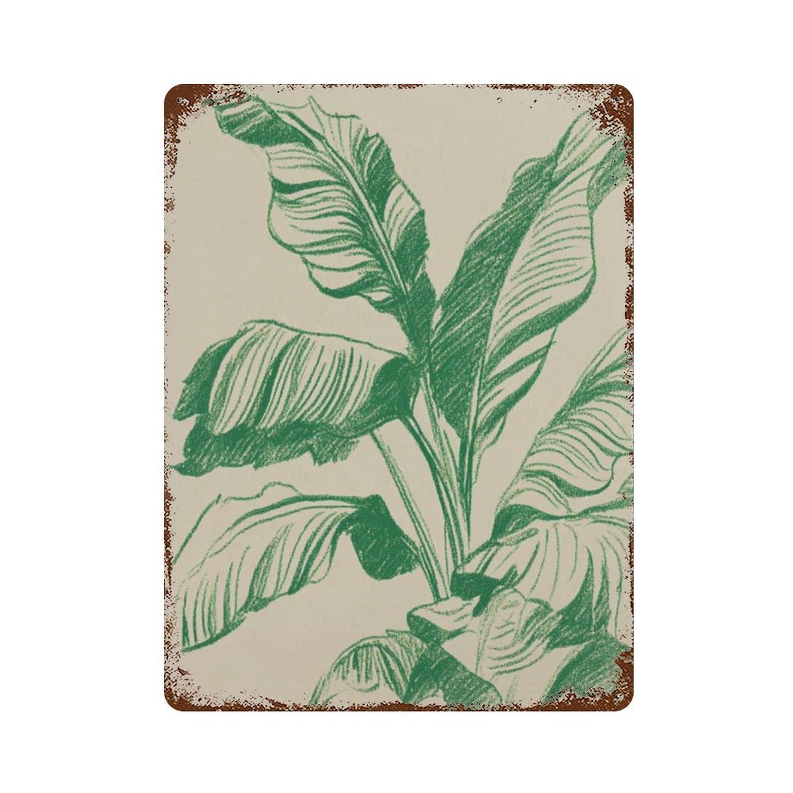 xiaoxiaoshen Banana Leaf Tropical Botanical Minimal Green Line Modern Plant Jungle Work Wall Decor Art Metal Tin Poster Modern Home Decor Art Home Bar Shop Decorations Vintage Sign 40x30cm