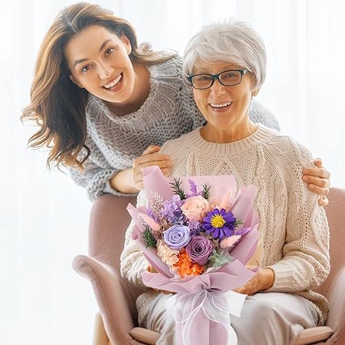 Miniatura 7 de Jtoder Flores Eternamente para la Entrega, Ramos de Flores Preservadas, Rosas Púrpuras de Larga Duración, Ramos de Regalo para Madre, Esposa, Novia
