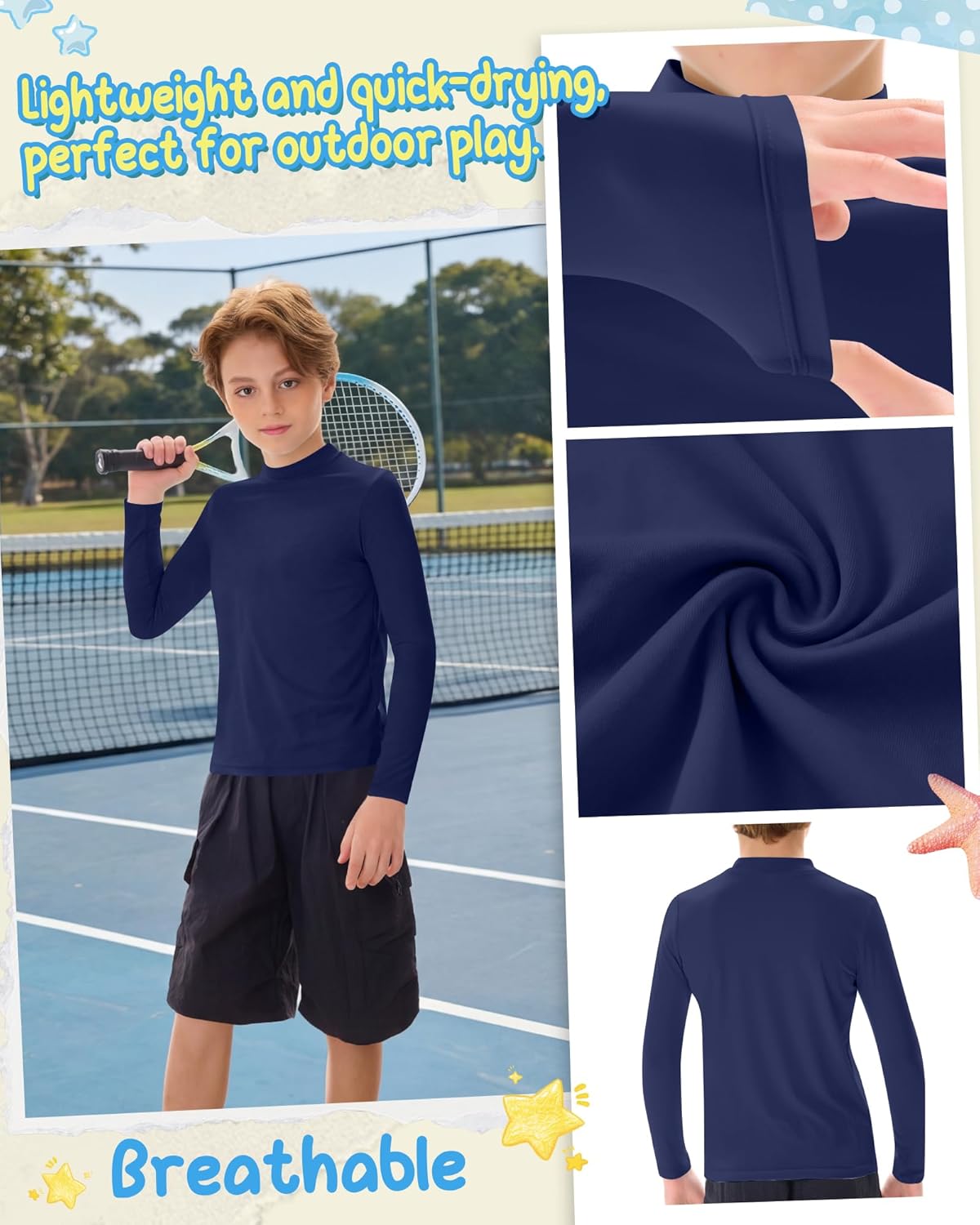 3 Pack Boys Rash Guard Swim Shirts Kids UPF 50+ Sun Protection Tops Teen Long Sleeve Shirt for Water Surfing