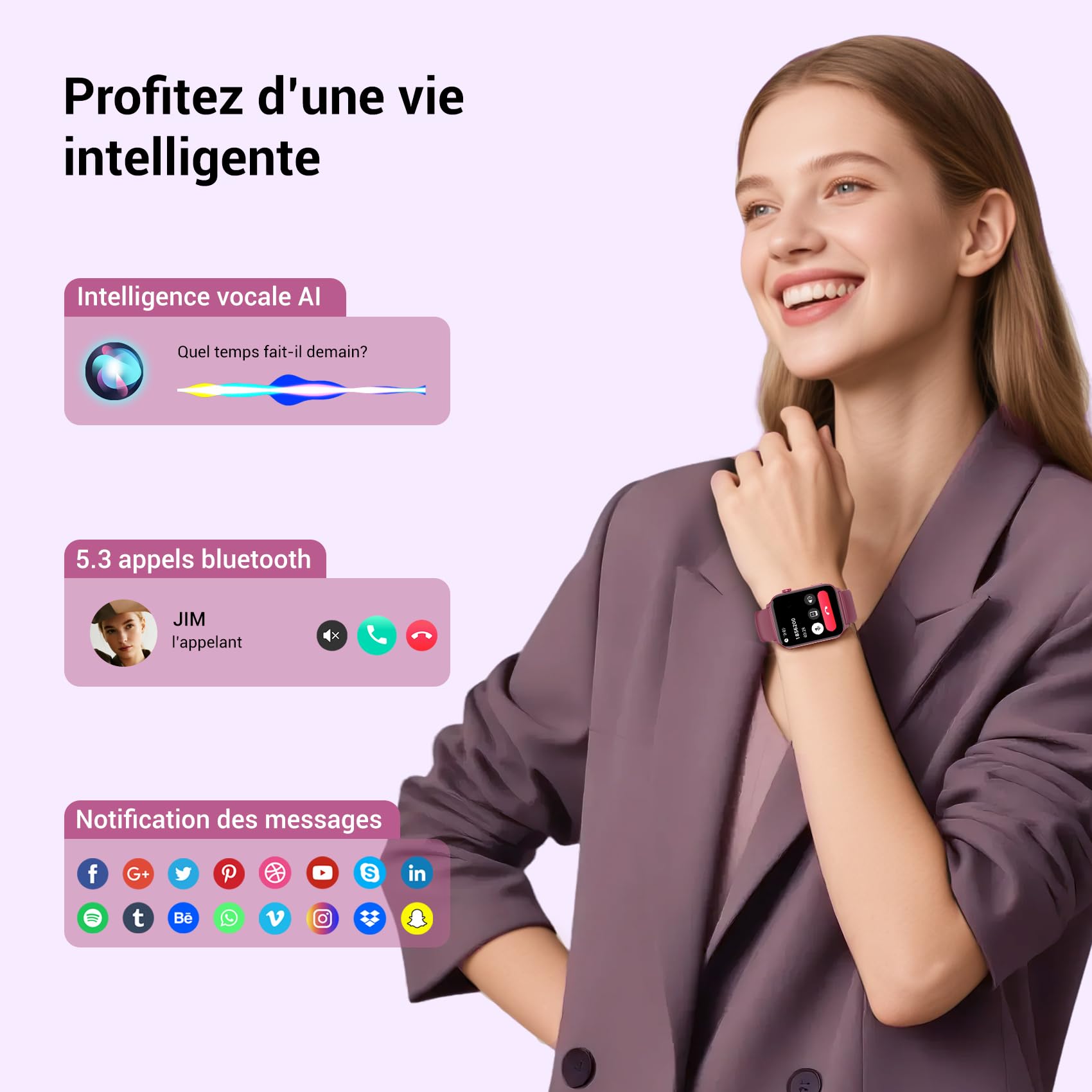 Montre Connectée Femme avec Appels Bluetooth, Écran 1,91″ HD, Fréquence Cardiaque & SpO₂, 120+ Modes Sportifs, Suivi Sommeil & Podomètre, Étanche IP68, Lampe Torche, Sport Montre pour Android & iOS