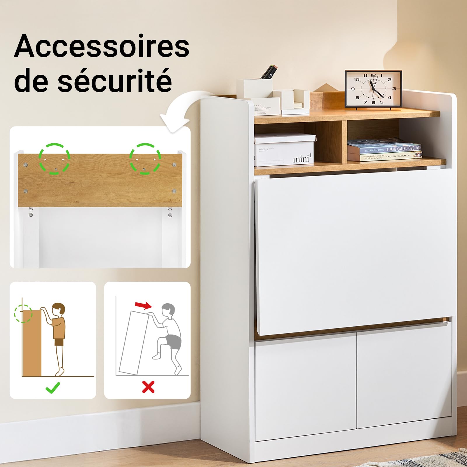 SoBuy Bureau Pliable avec 3 Étagères et 2 Tiroirs 63x67x93cm Bureau