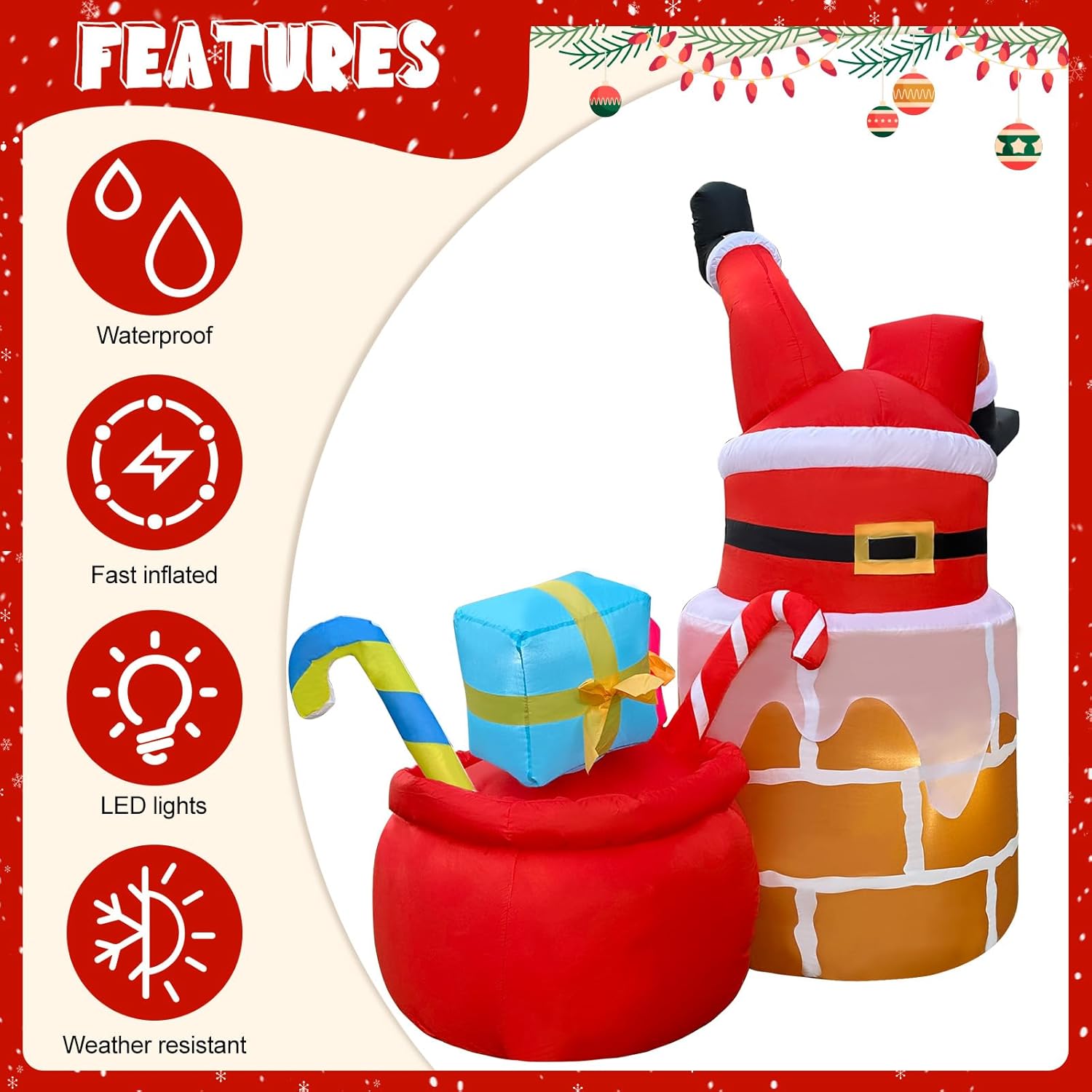 OurWarm 5FT Christmas Inflatable Decoration, Outdoor Inflatable Santa with Built LED Lights, Outdoor Festive Decoration Decoration for Yard, Lawn, Garden and Party - Image 4