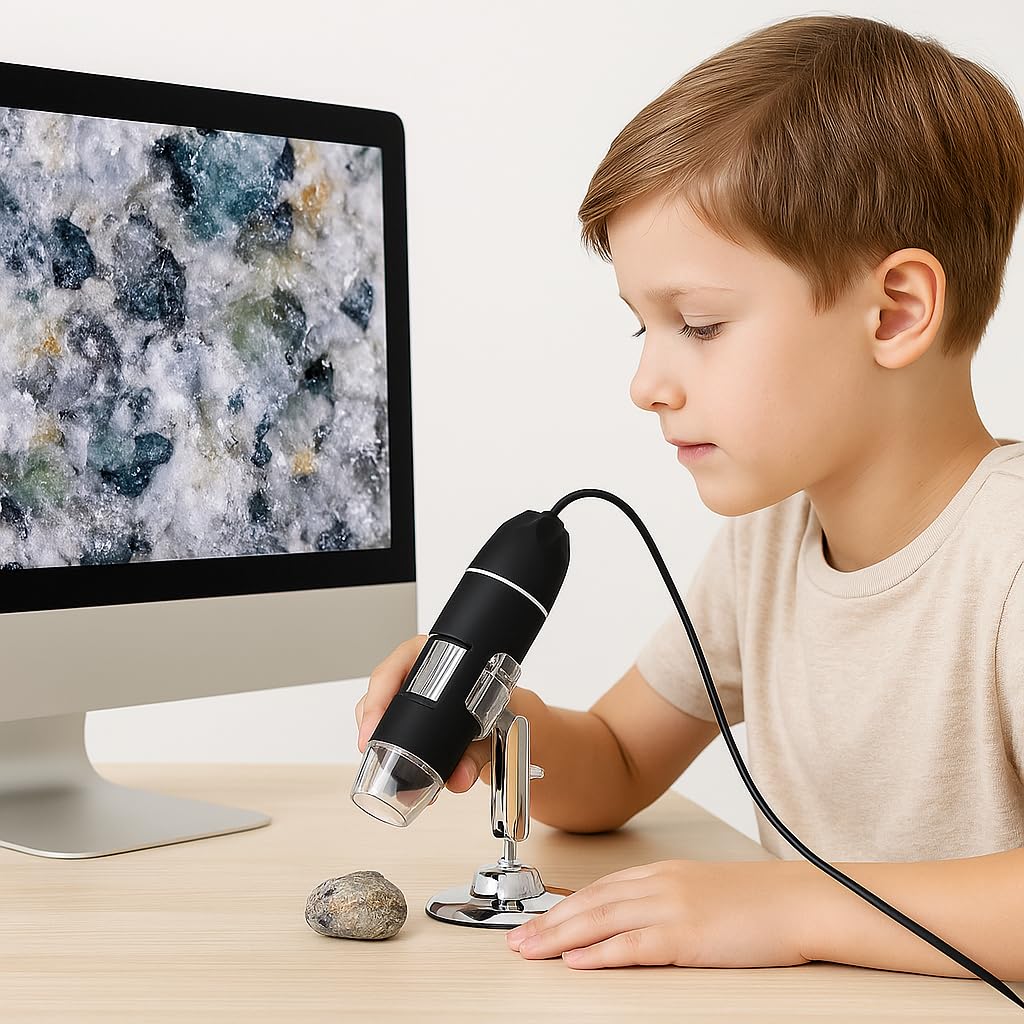 Microscopio Digital USB 1600x con Luz LED Ajustable – portátil - Compatible con Windows y Mac – endoscopio con Foto y Vídeo, para Estudiantes, Laboratorio, Electrónica, Botánica y Más