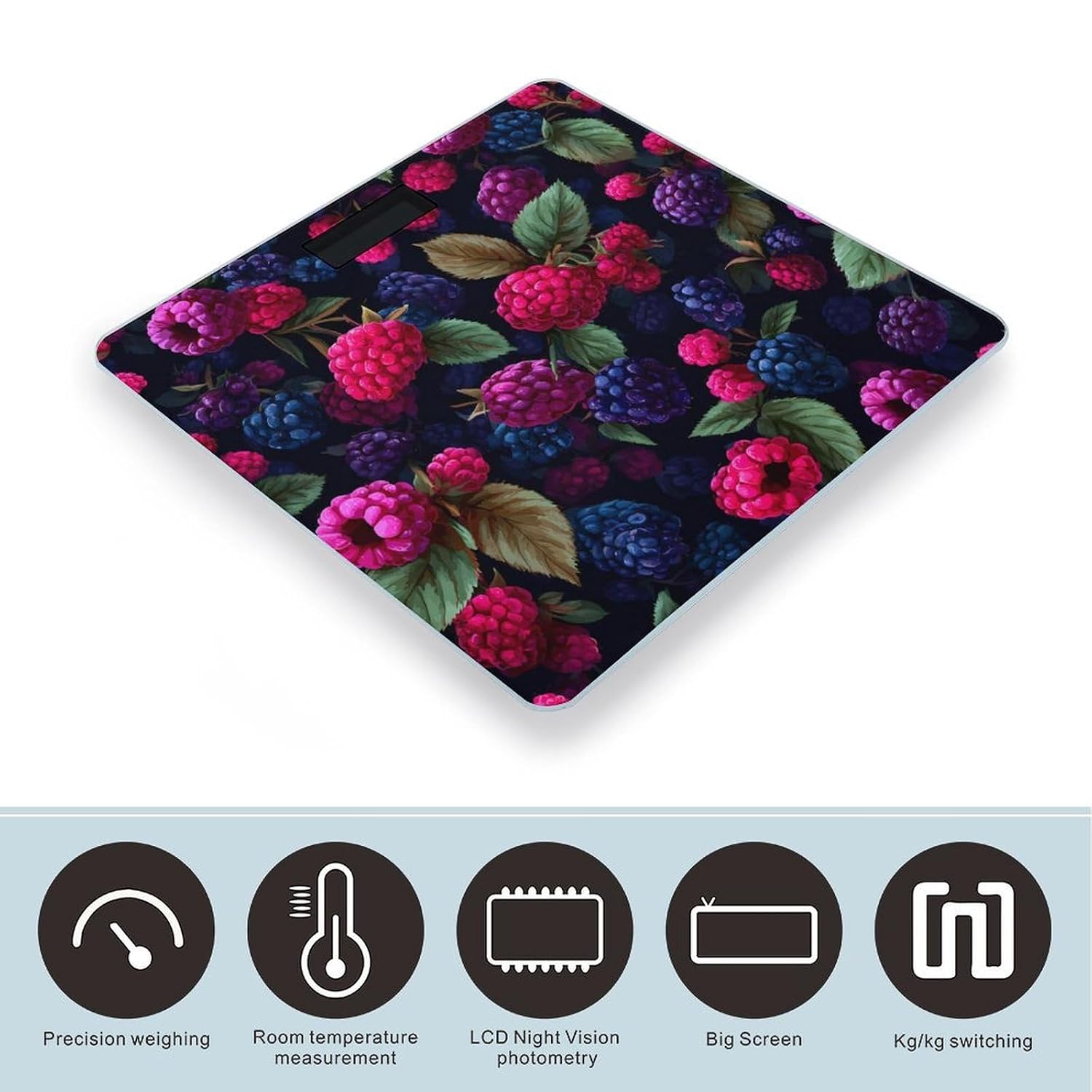 Berries Blackberrys Raspberrys Digital Body Weight Scale LCD Backlight Display for Bathroom Gym