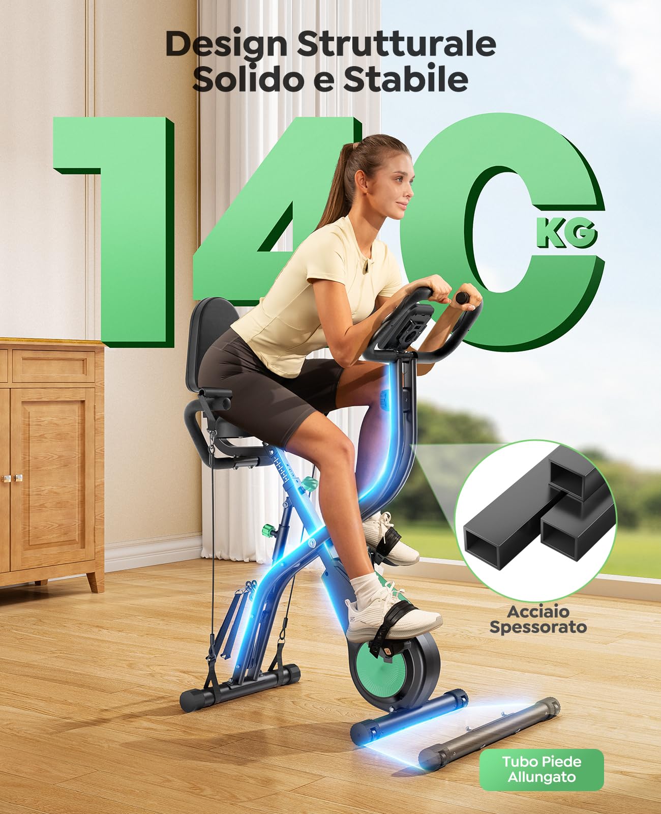 2026 Toputure Cyclette da Casa Pieghevole con APP, Cyclette Pieghevole 5 in 1 con 16 Livelli di Resistenza, Banda Elastica, Monitor LCD e Sensore di Frequenza Cardiaca, Portata fino a 140 kg