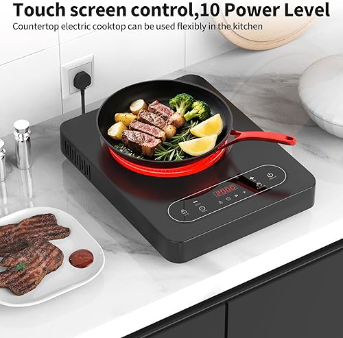 Miniatura 8 de VBGK Cocina eléctrica de un solo quemador, estufa eléctrica de 110 V 1800 W con control táctil LED, 10 niveles de potencia, 4 horas, bloqueo de