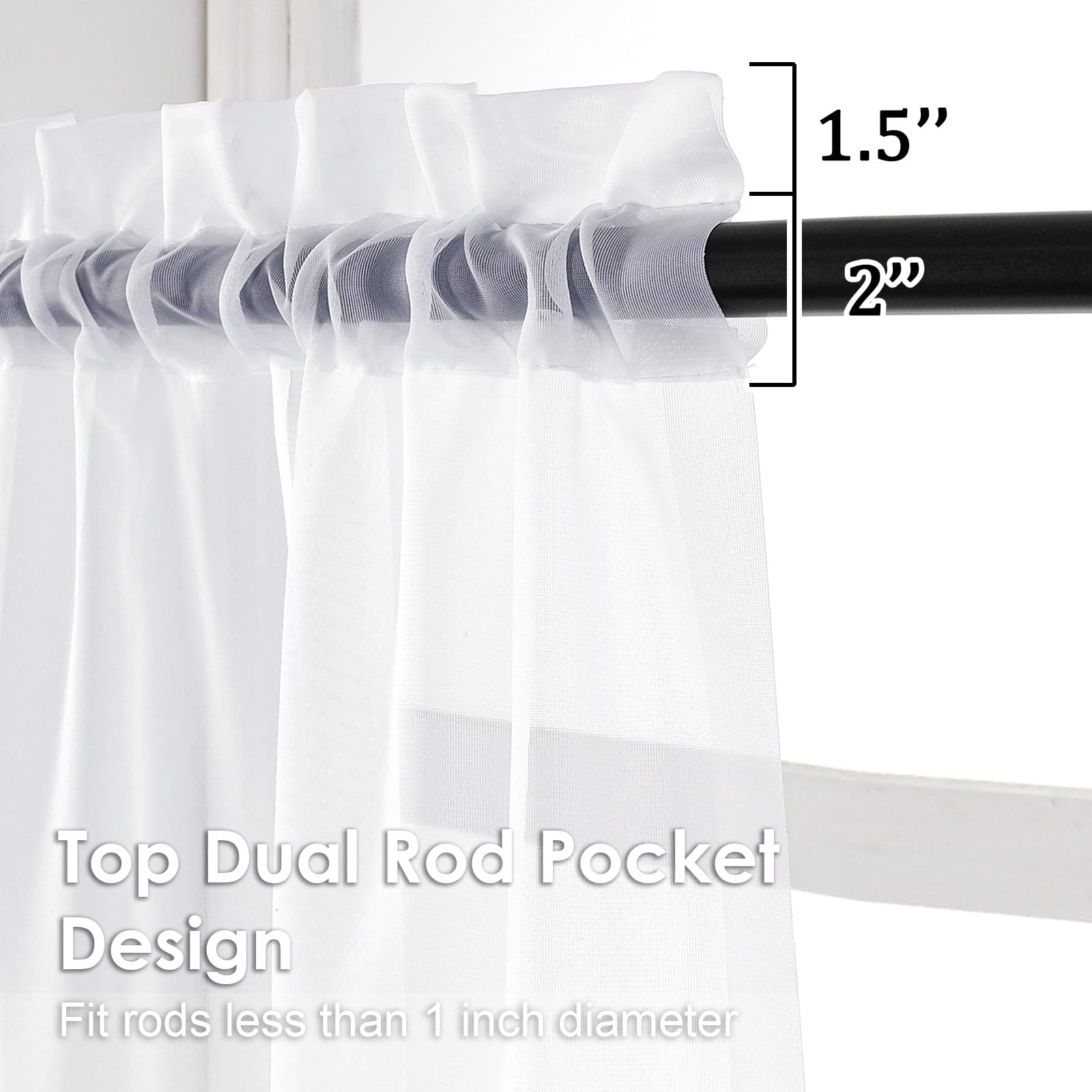OVZME 2 Pack White Sheer Curtain Panels - Image 3