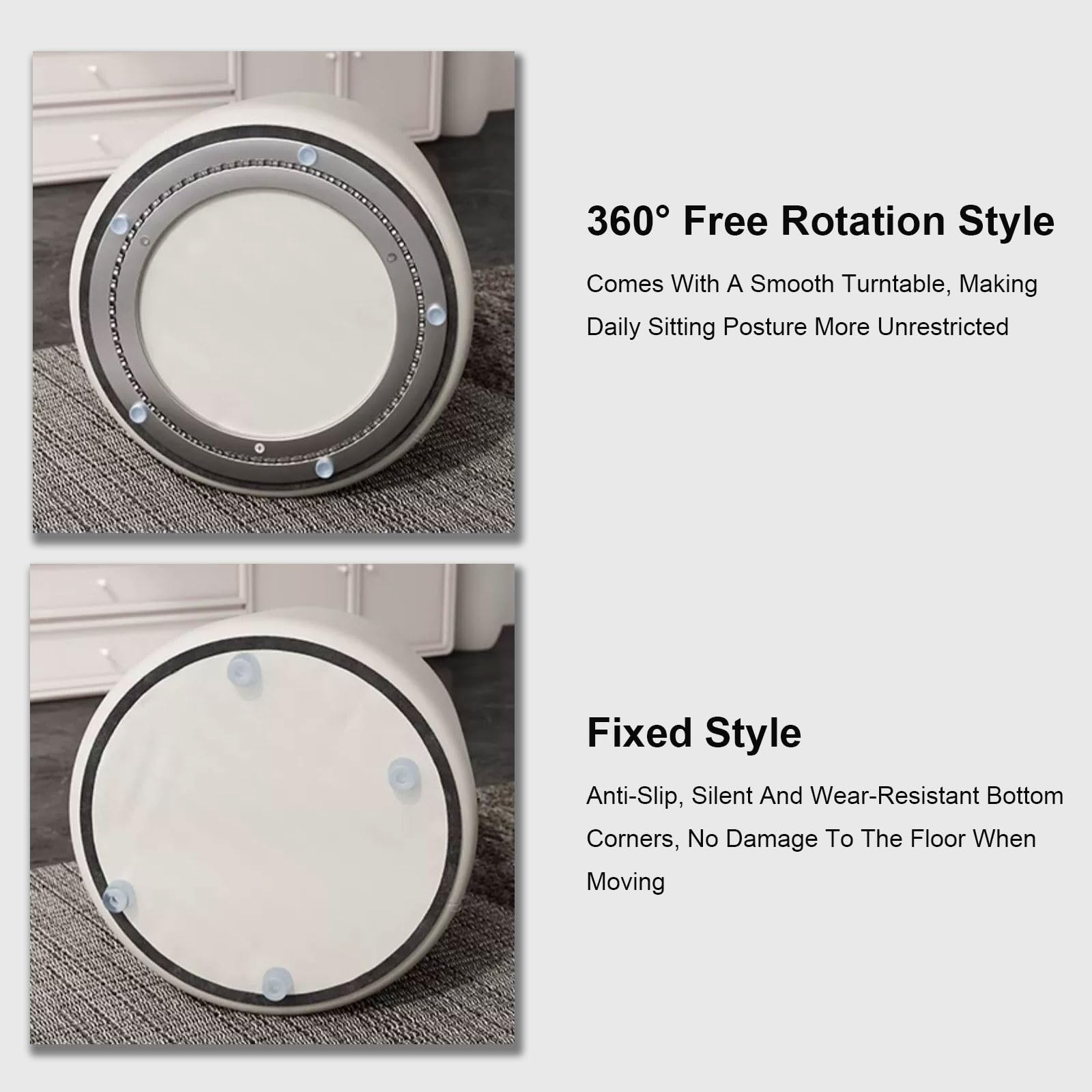 Moderno sgabello girevole bianco – sedia rotonda imbottita morbida per trucco per camera da letto e salone, elegante e confortevole, ideale per toelettatura di bellezza e uso multifunzionale