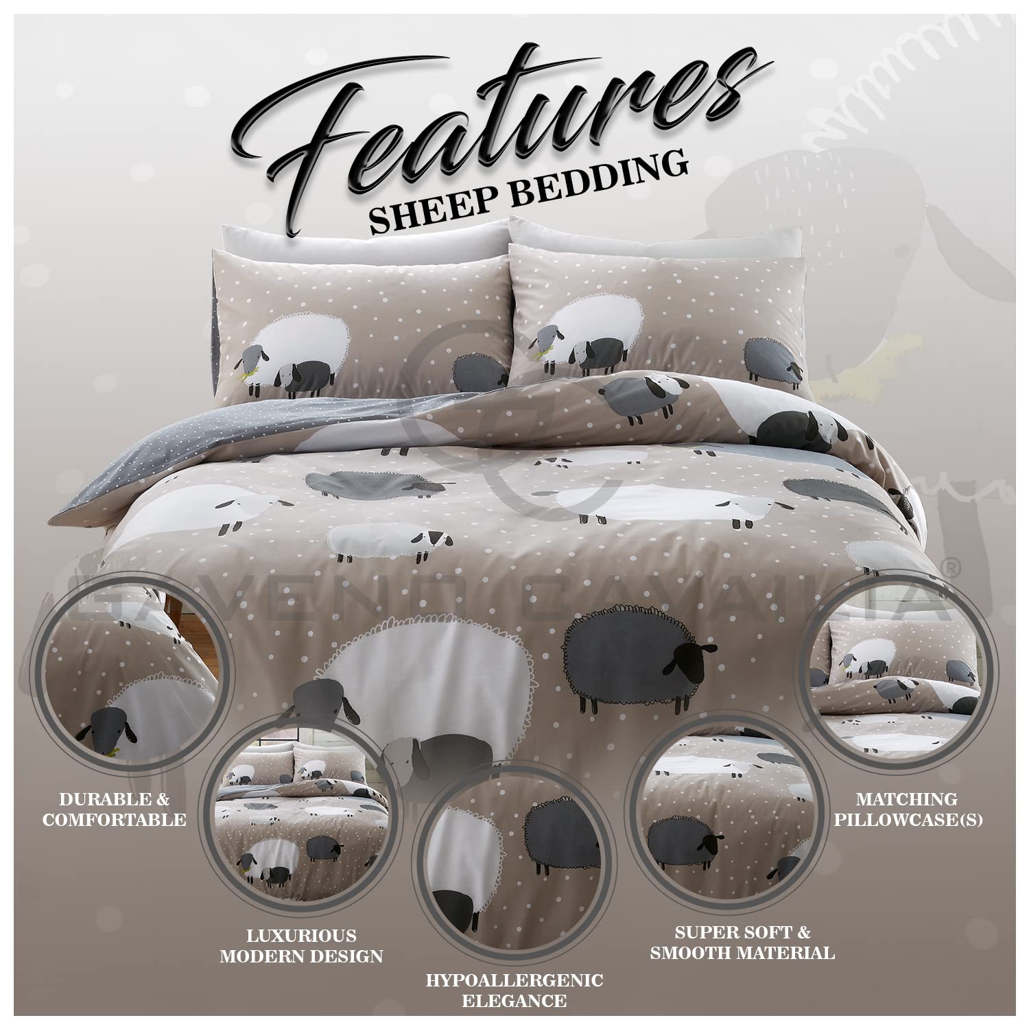 GC GAVENO CAVAILIA Set copripiumino king size, traspirante stampato naturale, facile da pulire, set di biancheria da letto di pecora lavabile (230 x 220cm)