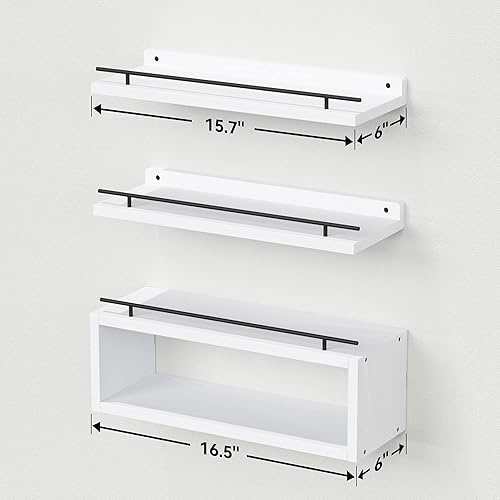 Miniatura 3 de WOPITUES Estantes flotantes para pared con estante de cubo, estantes de pared con riel de metal para decoración, organizadores de baño y