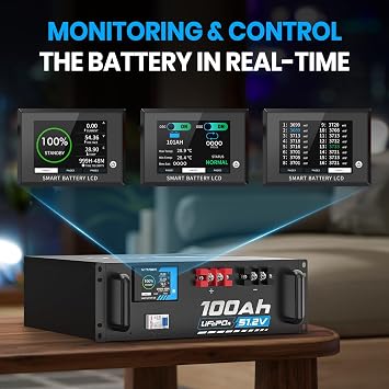 VATRER POWER 48V 100AH Lithium LiFePO4 Battery, Built-in 100A BMS, with Touchable Smart Display & Mobile APP, Max. 4800W Power Output, 5000+ Cycles, Perfect for Solar System &Off-Grid Applications