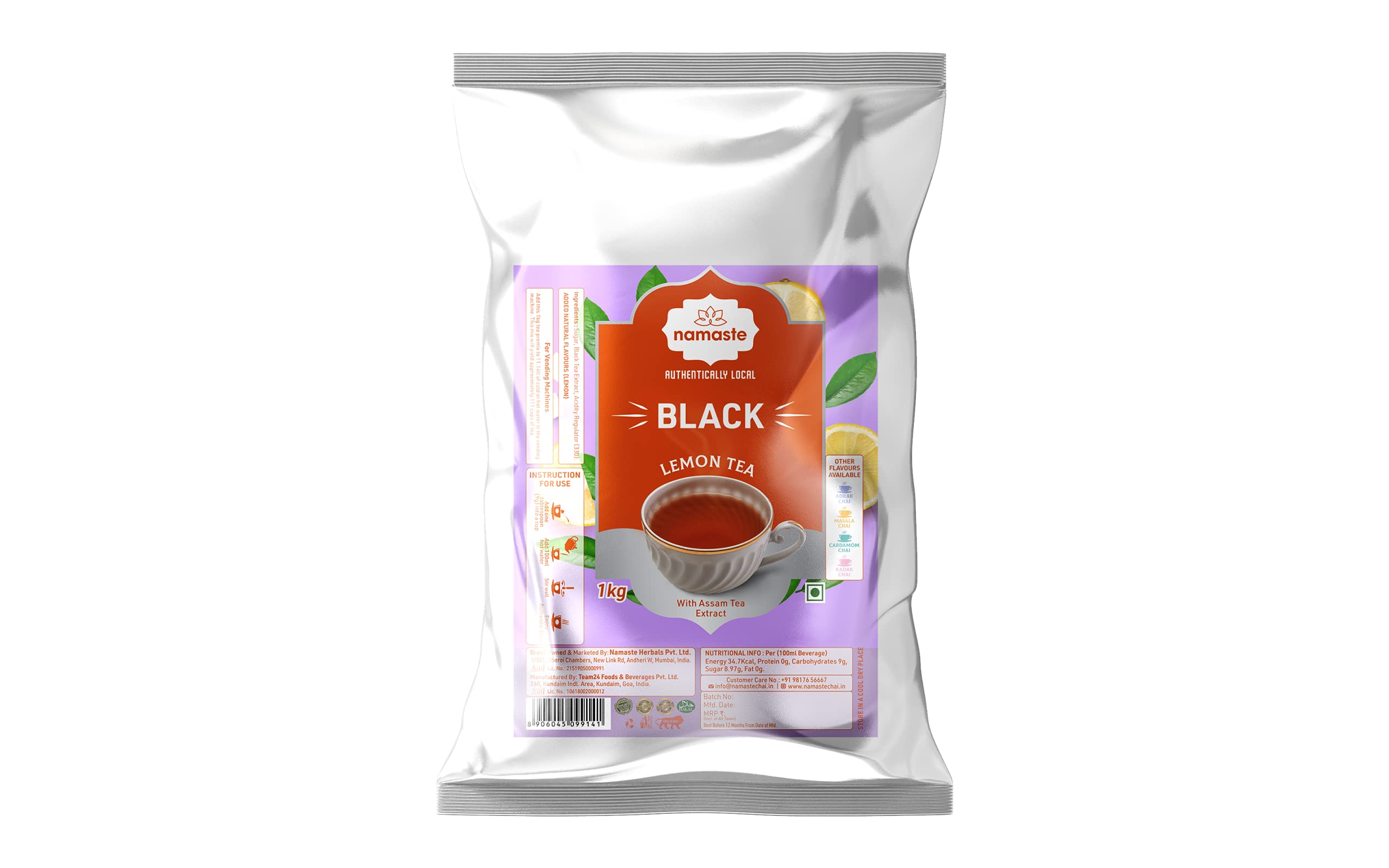 Namaste Chai Instant Tea Premix, Black Lemon Tea|Value Pack|Assam Tea|Easy Pour Powder|Ready Mix (1Kg, Powder)