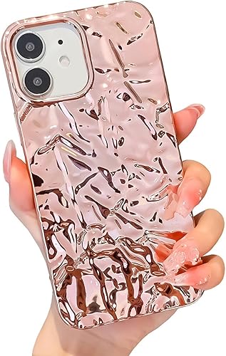 Miniatura 9 de Funda compatible con iPhone 15 Pro Max, diseño de lujo, diseño de lámina, plisada, para mujer, de silicona brillante, con purpurina, funda
