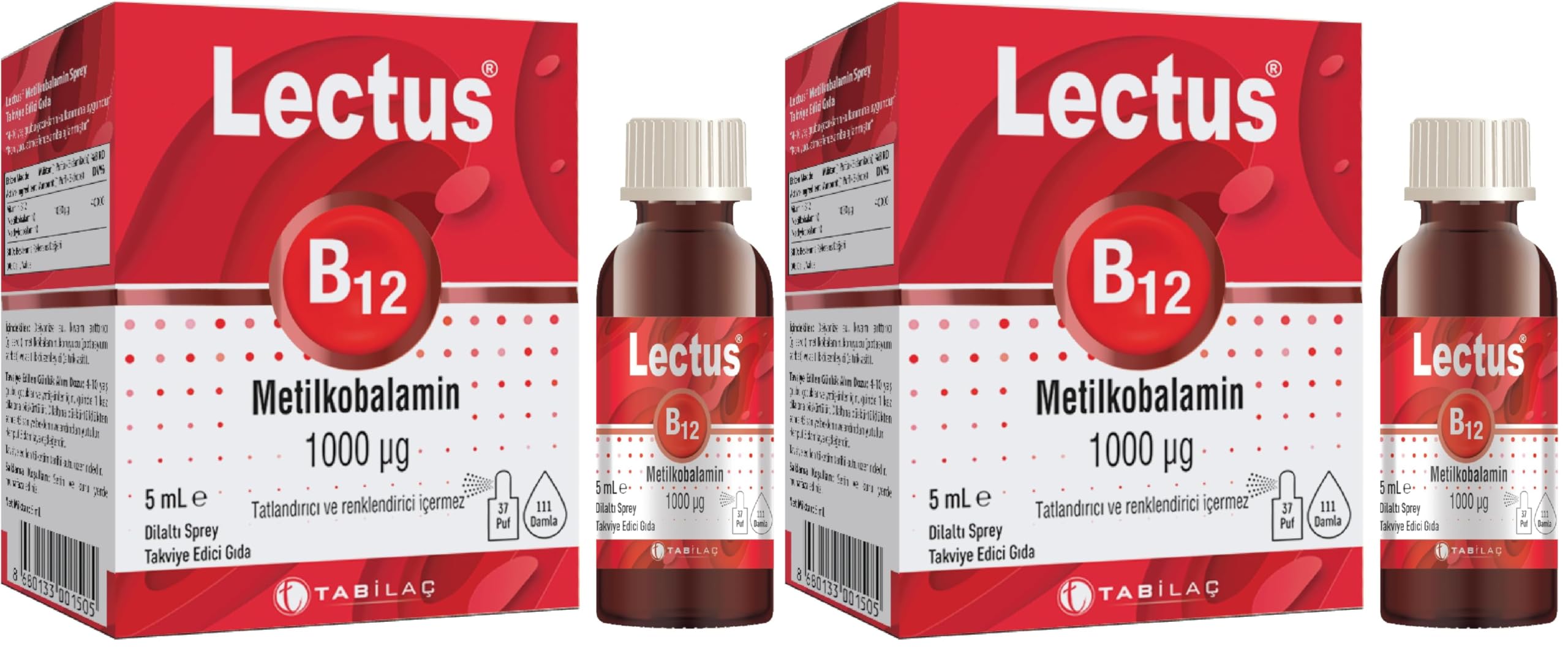 Lectus Metil B12 Dil Altı Sprey 5 Ml / 1000 Mcg (2 paketi)