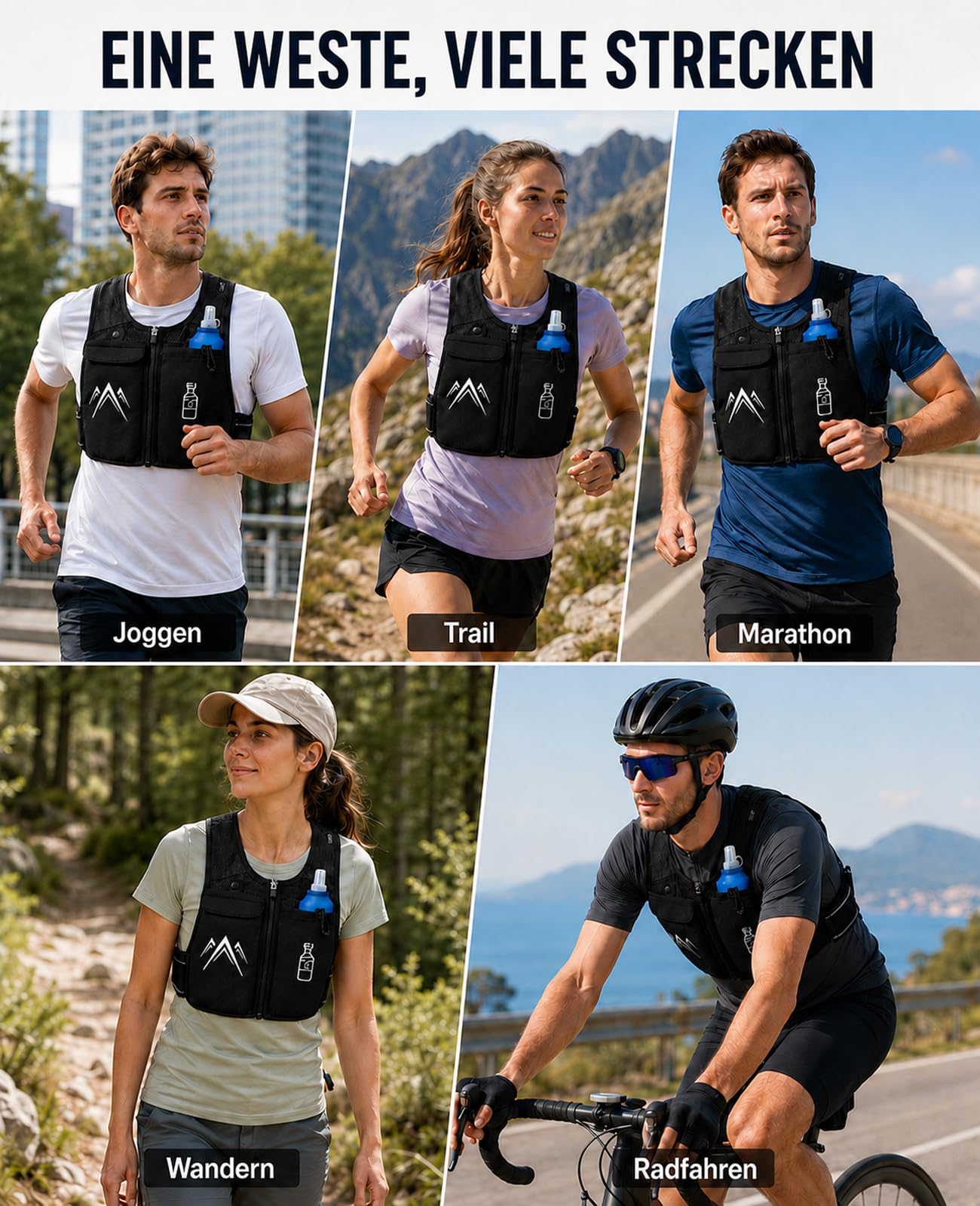 Laufweste mit Trinkflasche 470 ml, Trinkweste Laufen Damen Herren, ultraleichter Laufrucksack 156 g mit wasserdichter Handytasche, reflektierende Running Vest für Joggen, Trailrunning, Marathon