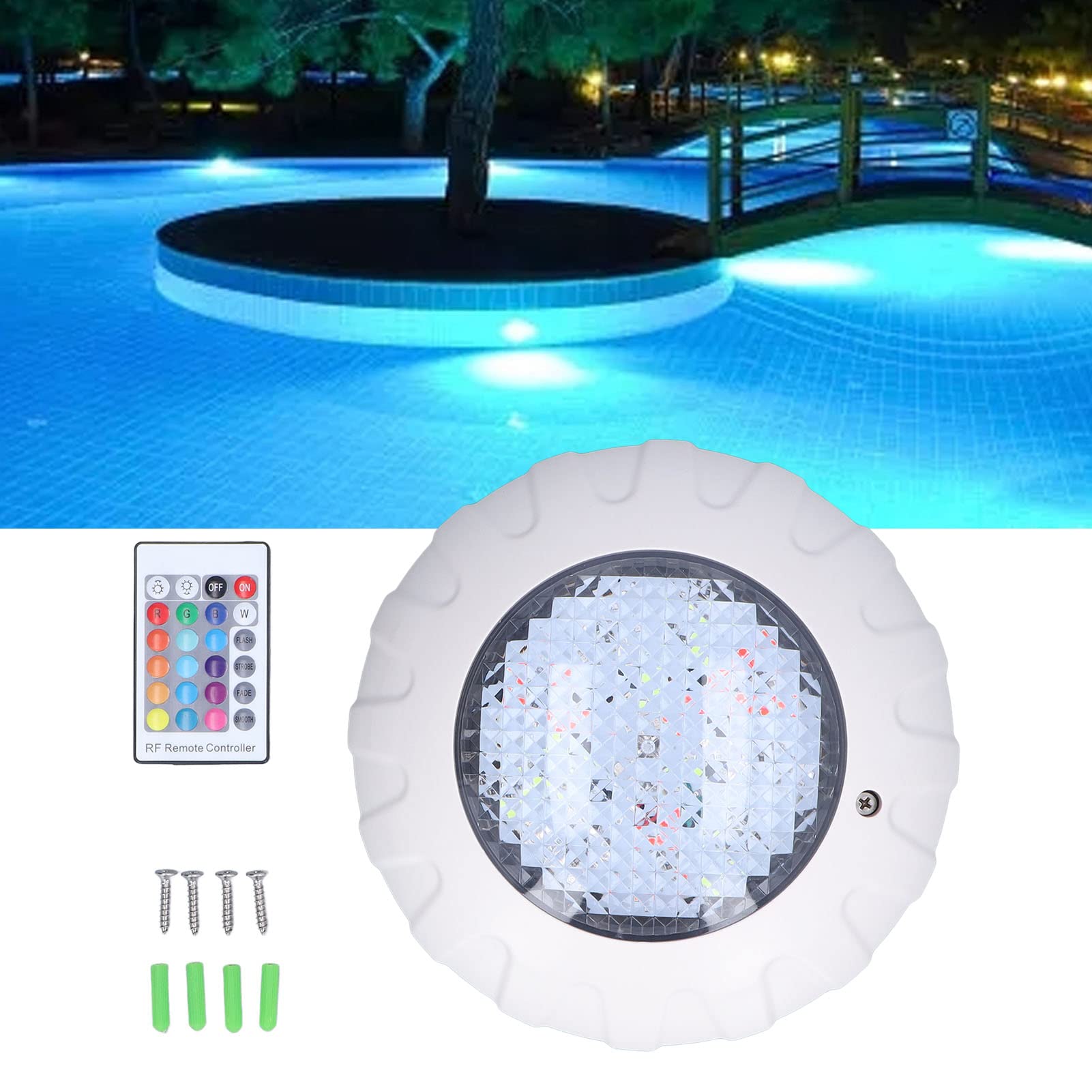 VBESTLIFE LED-Poolbeleuchtung, DC12V/38W Unterwasser-Poolbeleuchtung mit Fernbedienung, Wasserdichte RGB-Farb-Unterwasserbeleuchtung, Energiesparend, für Pool, Teich, Spa,