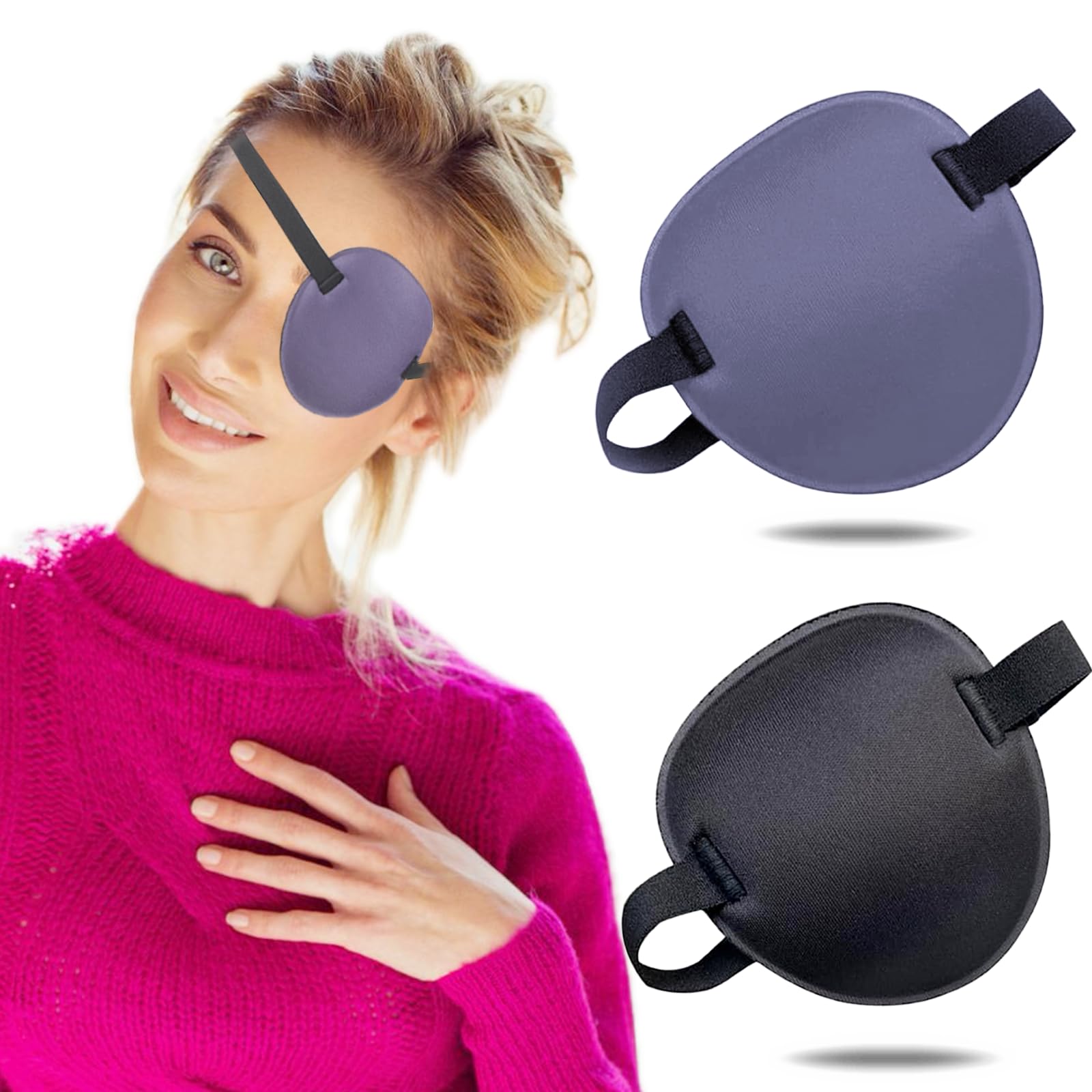 2PCS Eye Patch, Medical Eye Patches for Kids and Adults, Soft Amblyopia Lazy Eye Patches for Left or Right Eyes (Black, Purple)