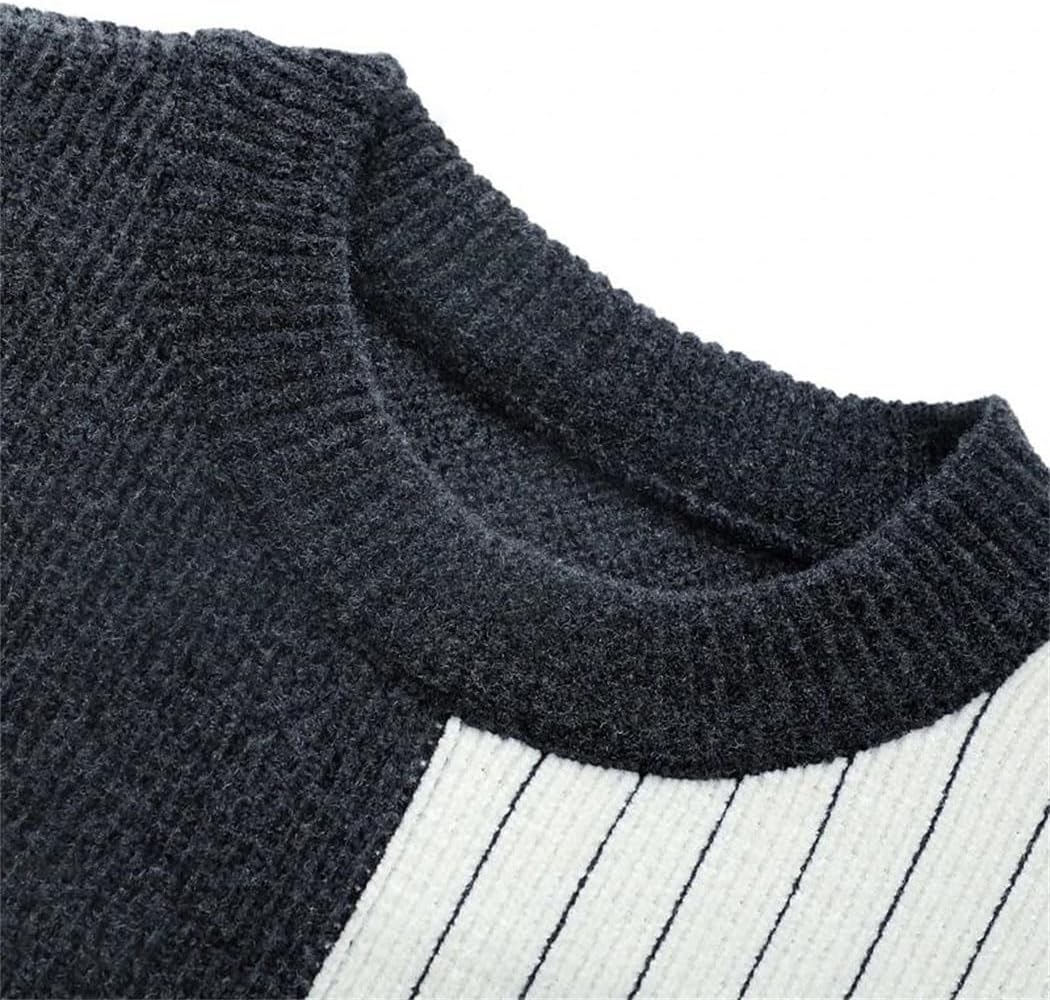 Men's Striped Pullover Cardigan Autumn-Winter Round Neck Knit Sweater Comfortable Warm Fashion Clothing
