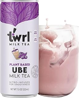 Twrl Milk Tea - Ube Milk Tea Made with Plant-Based Milk, Caffeine-Free, Low Sugar, Organic, Antioxidant-Rich and Nitro-Infused for Smooth Taste - 7.5 Ounce, Pack of 12