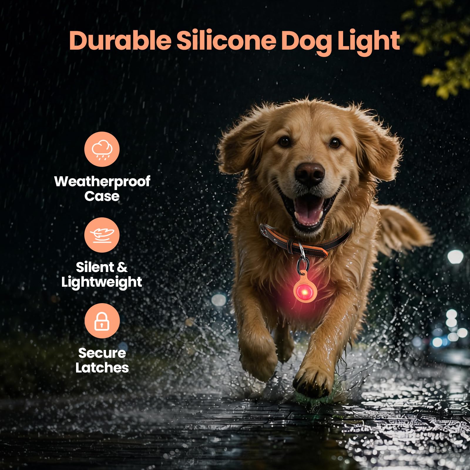 Collar de perro con luz LED roja y naranja