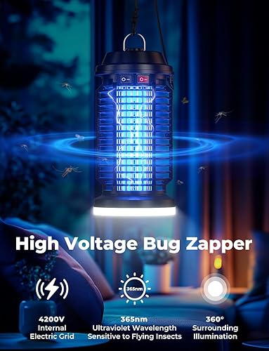 Miniatura 3 de YISSVIC Bug Zapper - Lámpara eléctrica de mosquitos para interiores y exteriores, impermeable, matamoscas eficaz de 4200 V, enchufe para el hogar,