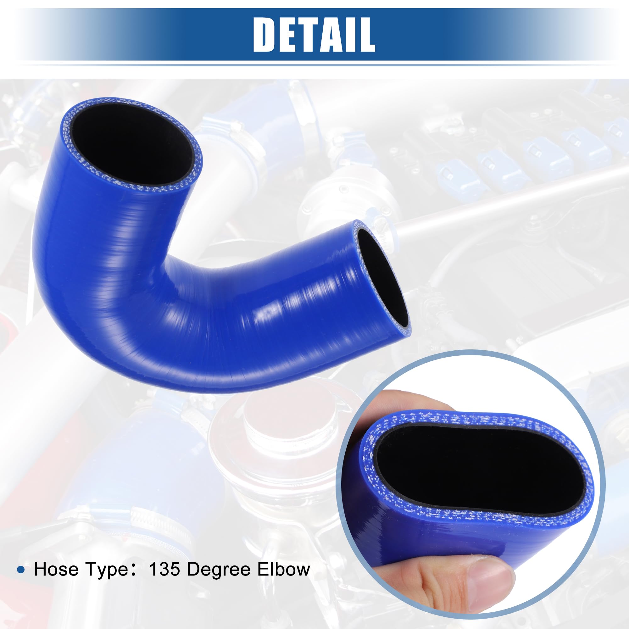 QUARKZMAN Tubo Silicone Auto Accoppiatore Blu 1 Pezzo 51mm 135 Grado | Diam. Int. 51mm, Esterno 61mm, Lunghezza 100mm, Spessore 5mm, Temp. -60°C a 300°C, Universale per Maggior Parte Motori
