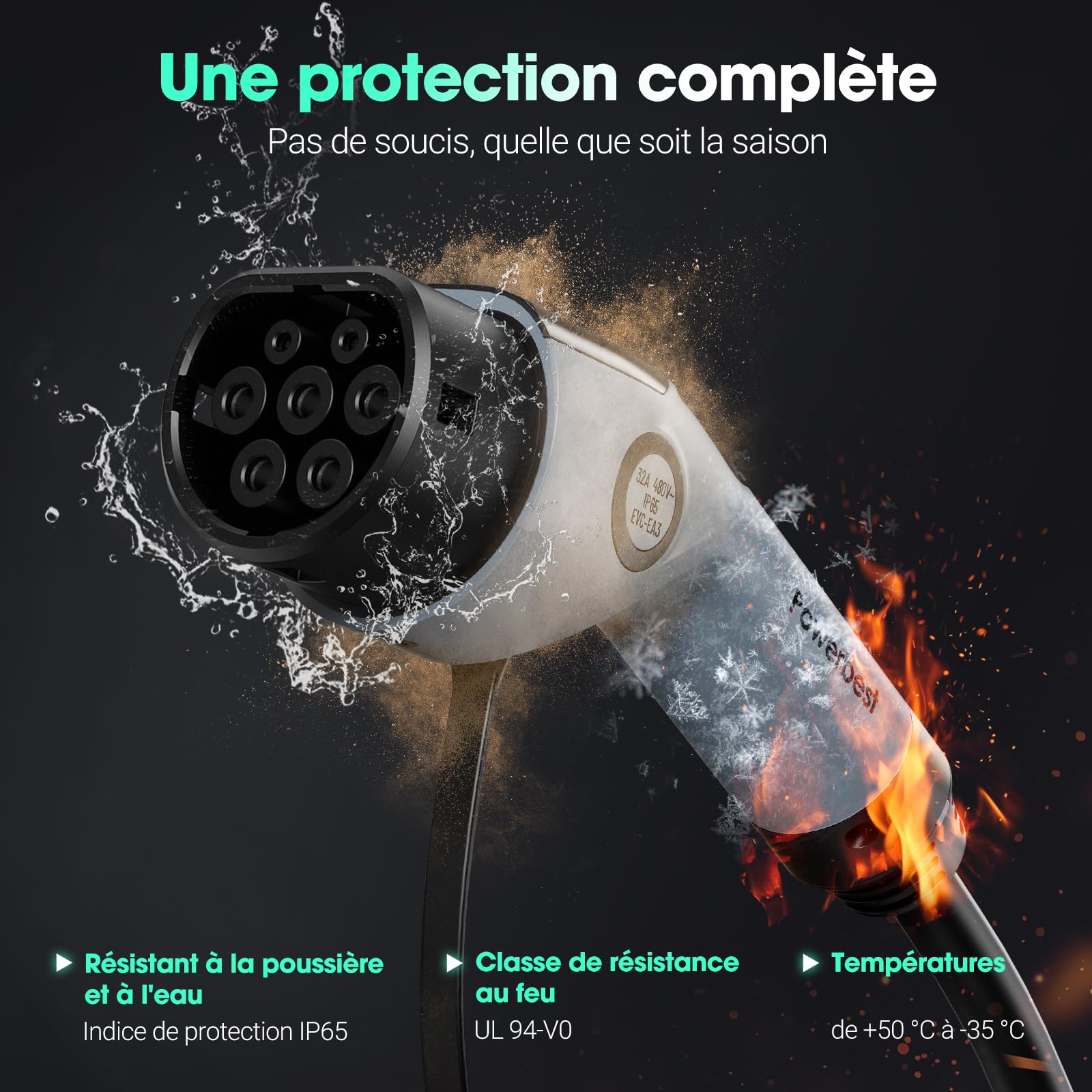 Type 2 Câble de Charge, 22KW 5M 32A Voiture Électrique Triphasé | Type 2 à Type 2 EV/PHEV Câble pour modèles S/3/X/Y, ID.3, I3