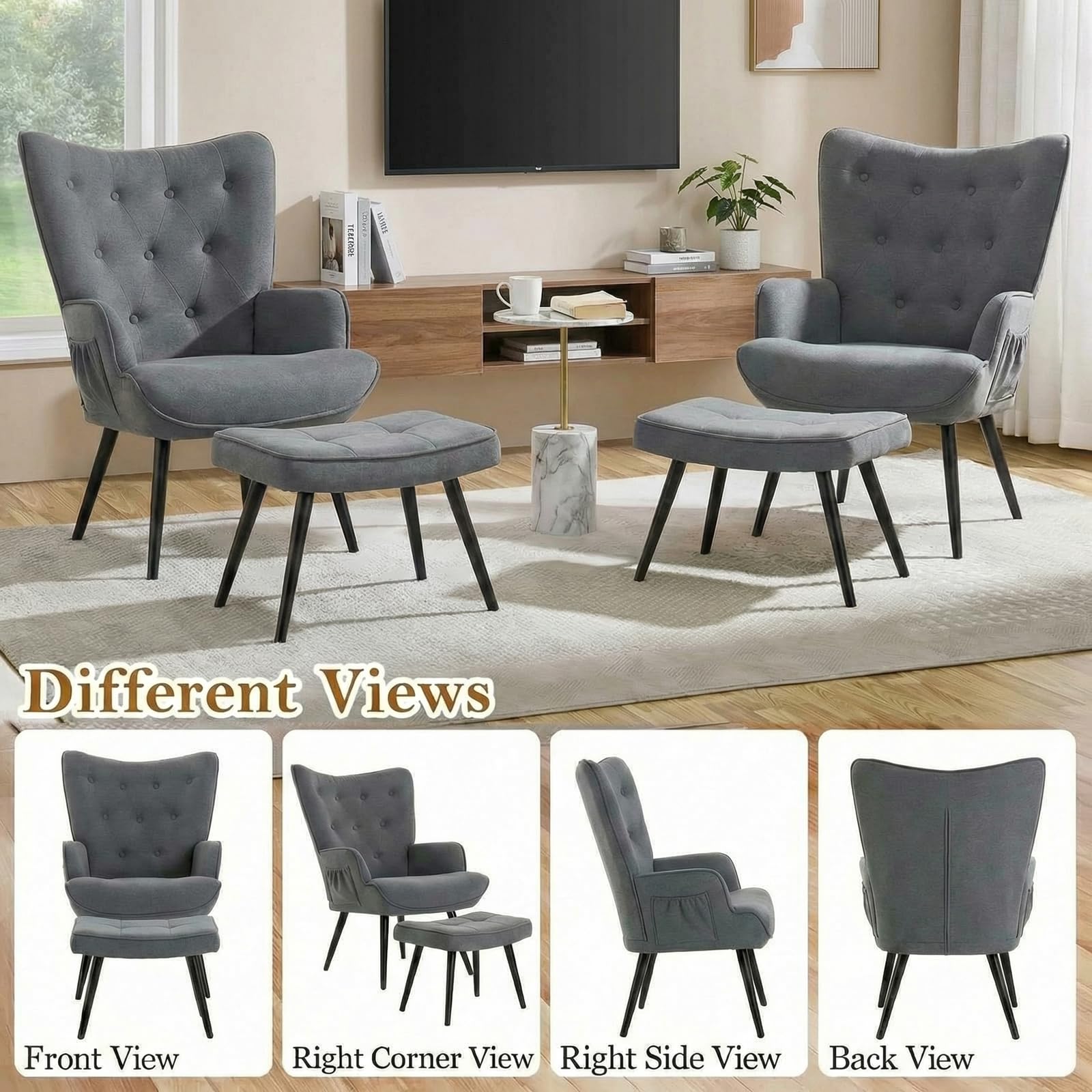Clevich Poltrona Relax con Poggiapiedi, Fino a 168kg, Comoda Sedia da Lettura - Poltrone per Salotto, Camera & Dormitorio (Grigio)