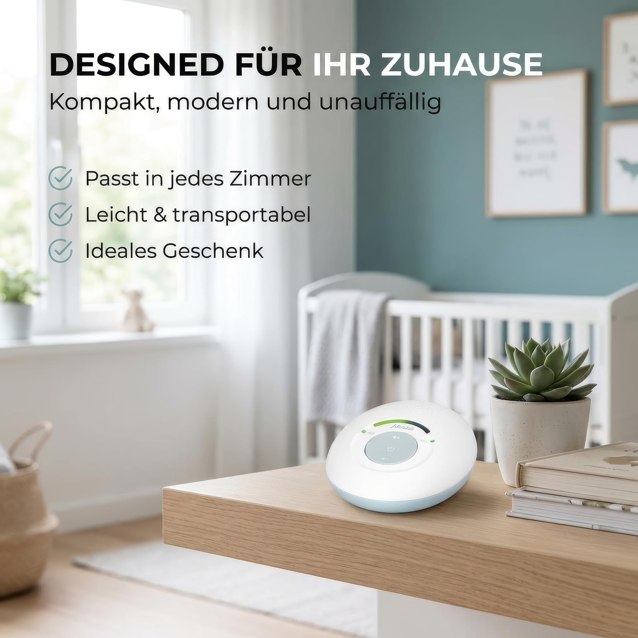 Alecto DBX110 - Audio Babyphone - Babyfon - Baby Phone | DECT - 300 m Reichweite - kompakt - LED Lautstärkeskala - VOX Funktion - strahlungsarm - weiß