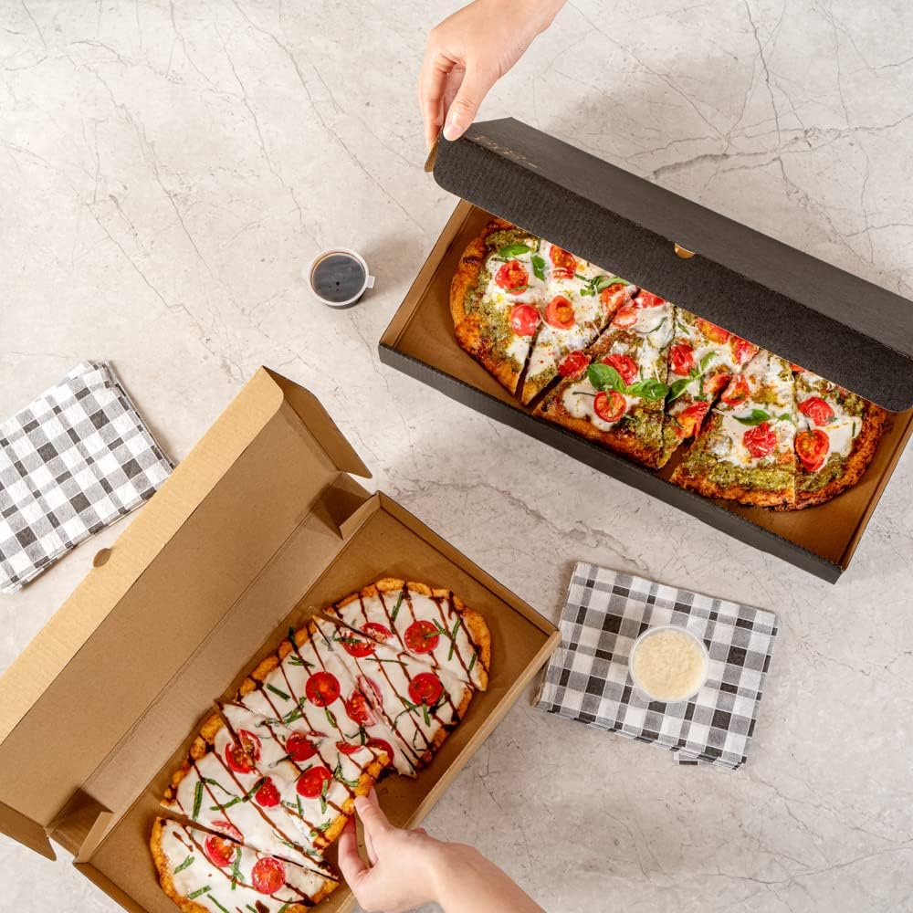 Restaurantware Eco Pie 16 x 8 x 1 Inch Flatbread Takeaway Boxes 50 Disposable Corrugated Pizza Boxes - Sturdy Kraft And Black Paper Pizza Boxes For Pizzas Or Flatbreads Ideal for Restaurants