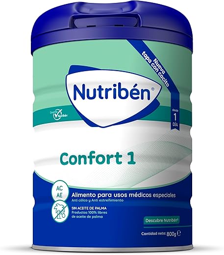 Nutribén Confort - Leche en Polvo Bebé AntiCólicos y AntiEstreñimiento desde el Primer Día | Alimento Completo | sin Aceite de Palma | 1 Bote de 800g