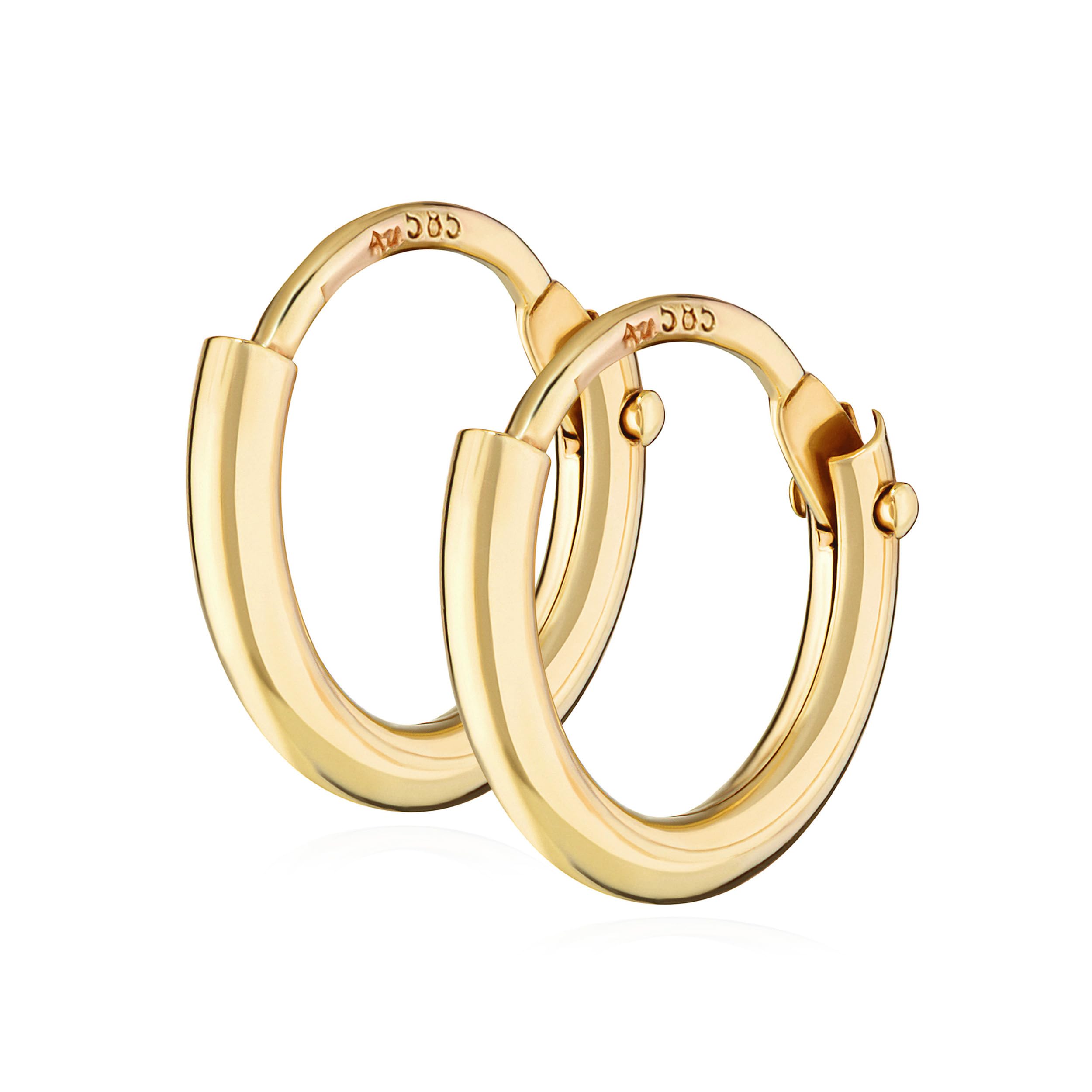 NKlaus Creolen für Herren aus 585 Gelbgold, klappbar, Stärke 1,3mm, 2 Stück